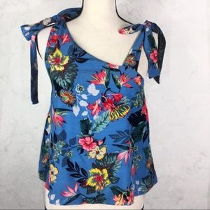 Blue floral Zara asymmetrical tank (sz M)